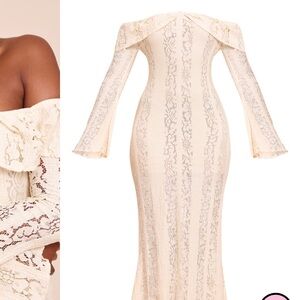 Elegant Cream Maternity Lace Off-Shoulder Dress